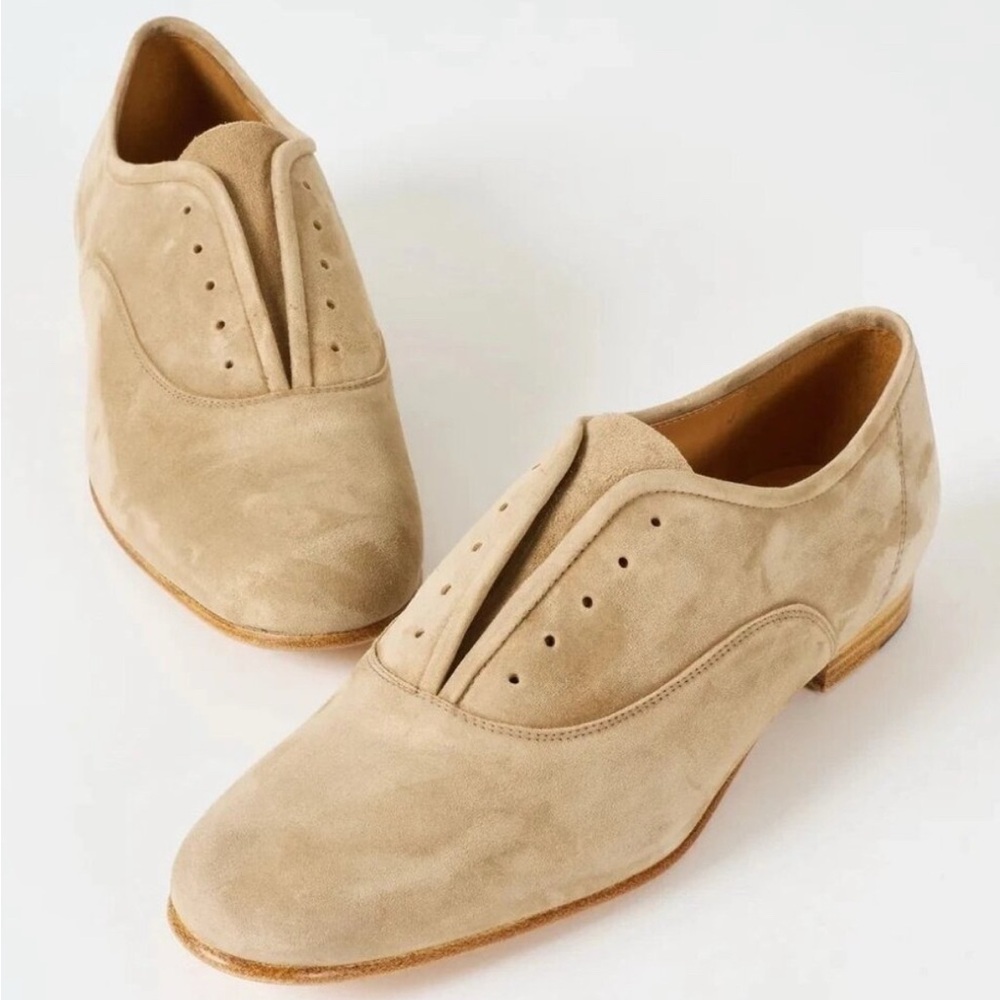$700 Pedro Garcia Gerti Water-Resistant Oxford Truffle Bessie Suede 37.5